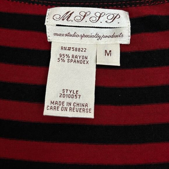Max Studio Knit Dress Red Navy Blue Stripe Bandeau Panels Stretchy Size M - Picture 4 of 9